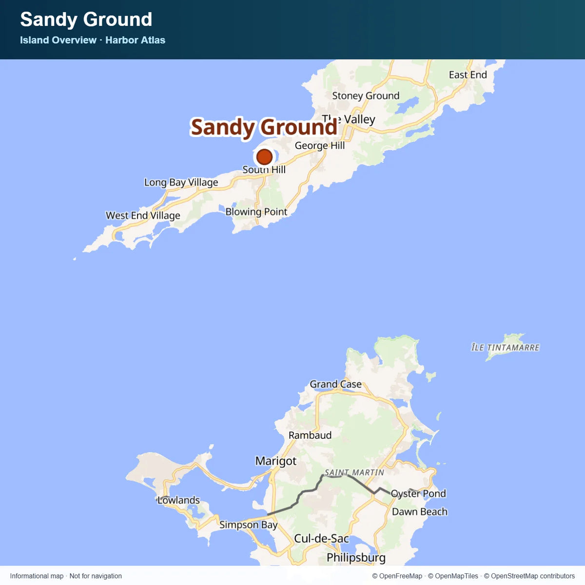 Island Overview Map at Sandy Ground.