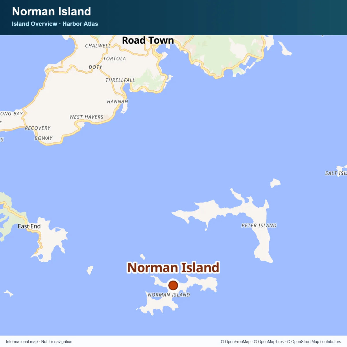 Map showing the location of Norman Island within the British Virgin Islands.