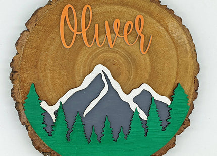Personalized Kids Wooden Name Sign: Dinosaur or Mountain Decor