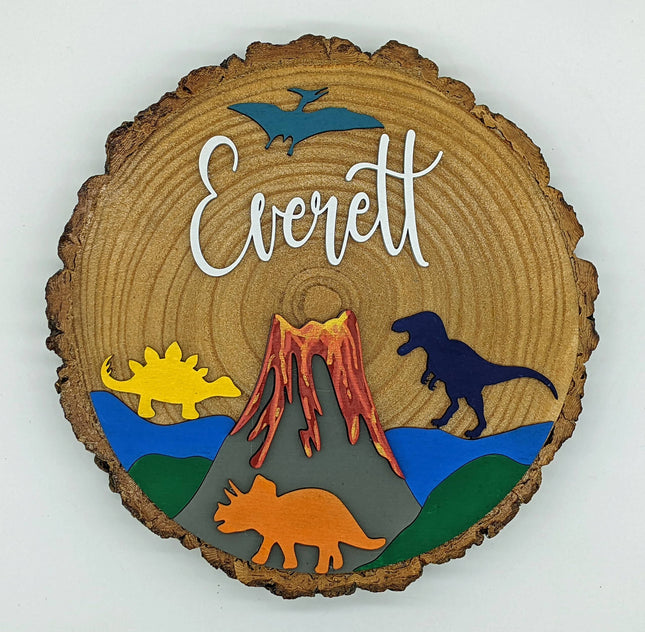 Kids Bedroom Sign, Personalized Child Sign, Mountain or Dinosaur Room Sign, Children's Playroom Name Sign