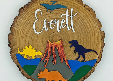 Personalized Kids Wooden Name Sign: Dinosaur or Mountain Decor