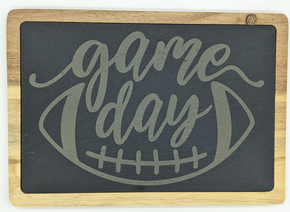 Acacia and Slate Cutting Board | Game Day Football Charcuterie Board