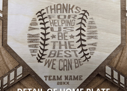 Baseball and Softball Coach Award | Custom Team Thank You Wood Plaque
