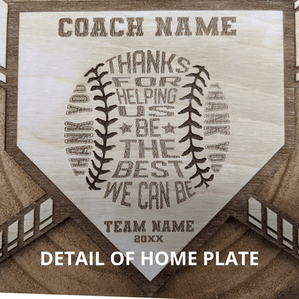 Baseball and Softball Coach Award | Custom Team Thank You Wood Plaque