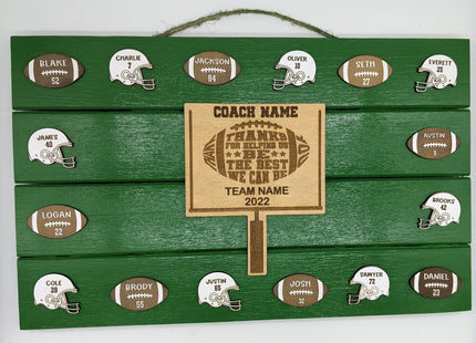 Football Coach Personalized Award | Custom Team Thank You Wood Plaque
