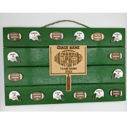 Football Coach Personalized Award | Custom Team Thank You Wood Plaque