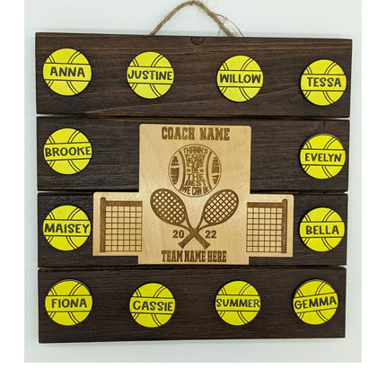Tennis Coach Personalized Award | Custom Team Thank You Wood Plaque