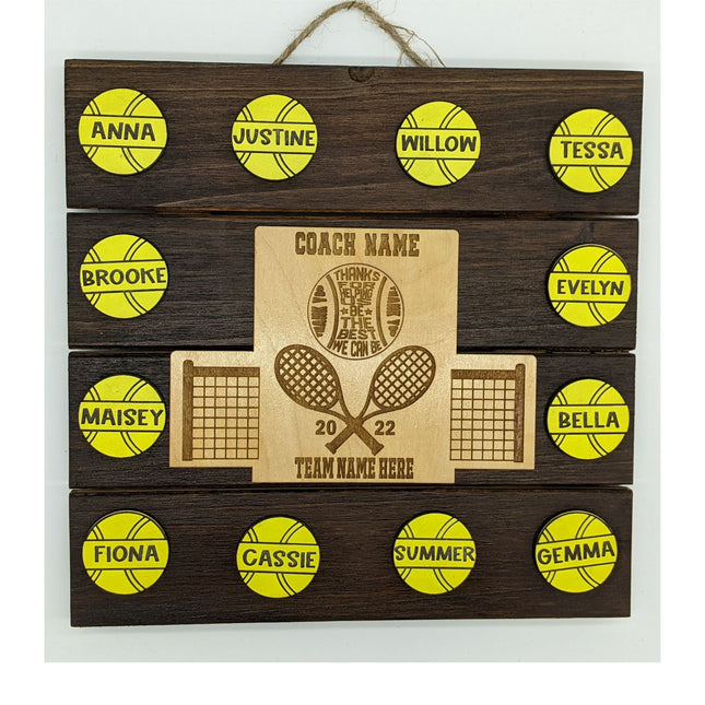 Tennis Coach Personalized Award | Custom Team Thank You Wood Plaque