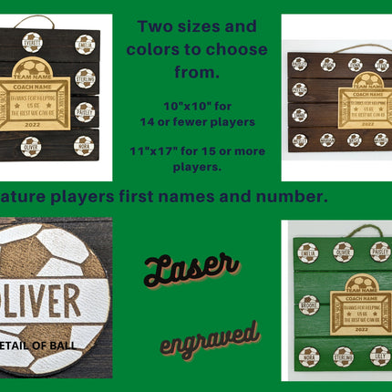 Soccer Coach Personalized Award | Custom Team Thank You Wood Plaque