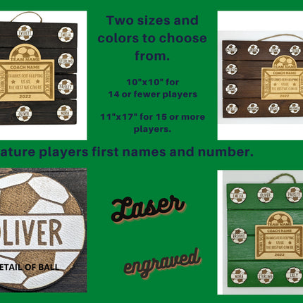 Soccer Coach Personalized Award | Custom Team Thank You Wood Plaque