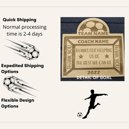 Soccer Coach Personalized Award | Custom Team Thank You Wood Plaque