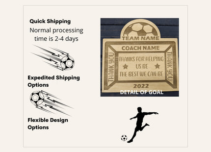 Soccer Coach Personalized Award | Custom Team Thank You Wood Plaque