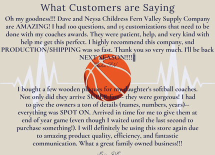 Basketball Coach Personalized Award | Custom Team Thank You Wood Plaque