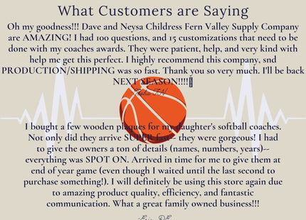 Basketball Coach Personalized Award | Custom Team Thank You Wood Plaque