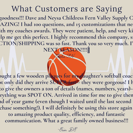 Basketball Coach Personalized Award | Custom Team Thank You Wood Plaque