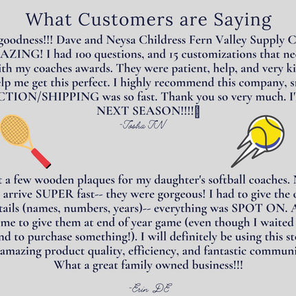 Tennis Coach Personalized Award | Custom Team Thank You Wood Plaque