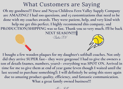 Tennis Coach Personalized Award | Custom Team Thank You Wood Plaque