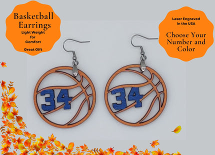 Custom Basketball Earrings With Number | Hand Painted Wood Team Earrings