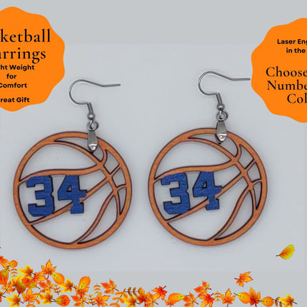 Custom Basketball Earrings With Number | Hand Painted Wood Team Earrings