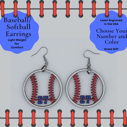 Custom hand painted earrings in a baseball design. Choose your players number and team colors. Makes a great gift.