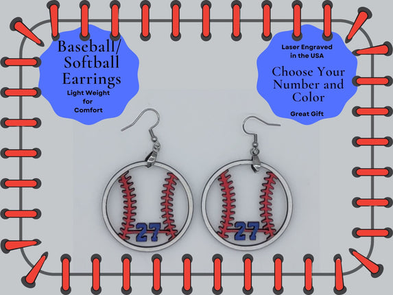 Custom hand painted earrings in a baseball design. Choose your players number and team colors. Makes a great gift.