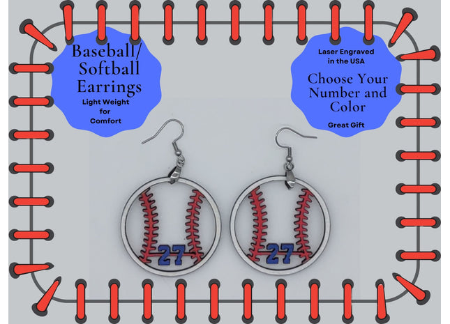 Custom hand painted earrings in a baseball design. Choose your players number and team colors. Makes a great gift.