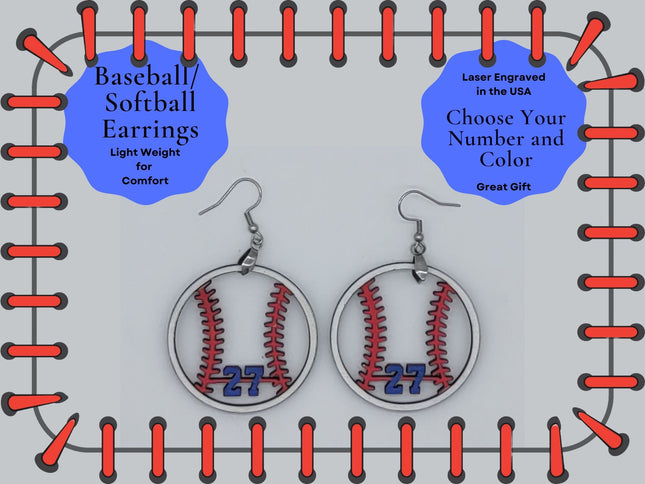 Custom hand painted earrings in a baseball design. Choose your players number and team colors. Makes a great gift.