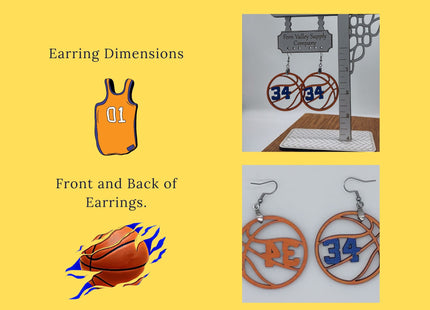 Custom Basketball Earrings With Number | Hand Painted Wood Team Earrings