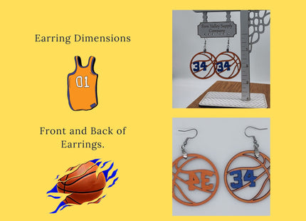 Custom Basketball Earrings With Number | Hand Painted Wood Team Earrings