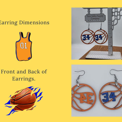 Personalized Basketball Earrings: Custom Team Number, Hand-Painted Baltic Birch