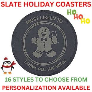 Slate Gingerbread Man Coaster | Gingerbread Woman Coaster | Personalized Drink Coaster | Holiday Beverage Coaster | Christmas Drink Coaster