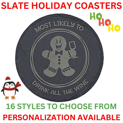 Slate Gingerbread Man Coaster | Gingerbread Woman Coaster | Personalized Drink Coaster | Holiday Beverage Coaster | Christmas Drink Coaster