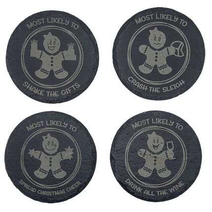 Slate Gingerbread Man Coaster | Gingerbread Woman Coaster | Personalized Drink Coaster | Holiday Beverage Coaster | Christmas Drink Coaster