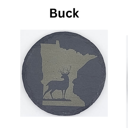 Minnesota Sportsman Coasters | Round Slate Drink Coasters | Minnesota Outdoors Gift | Minnesota Fishing and Hunting Coasters