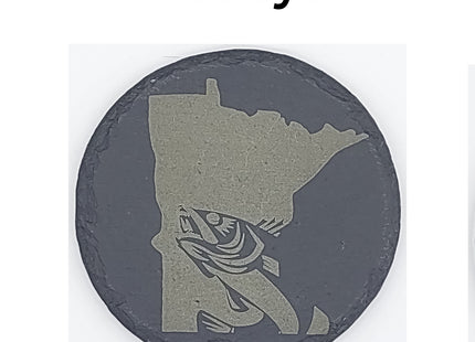 Minnesota Sportsman Coasters | Round Slate Drink Coasters | Minnesota Outdoors Gift | Minnesota Fishing and Hunting Coasters