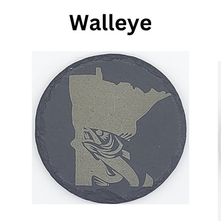 Minnesota Sportsman Coasters | Round Slate Drink Coasters | Minnesota Outdoors Gift | Minnesota Fishing and Hunting Coasters