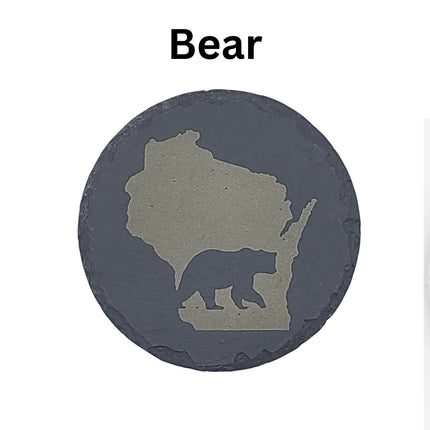 Wisconsin Sportsman Coasters | Round Slate Drink Coasters | Wisconsin Outdoors Gift | Wisconsin Fishing and Hunting Coasters
