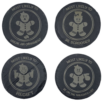 Slate Gingerbread Man Coaster | Gingerbread Woman Coaster | Personalized Drink Coaster | Holiday Beverage Coaster | Christmas Drink Coaster