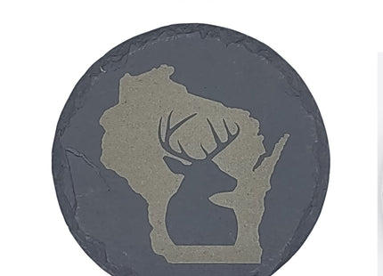 Wisconsin Sportsman Coasters | Round Slate Drink Coasters | Wisconsin Outdoors Gift | Wisconsin Fishing and Hunting Coasters