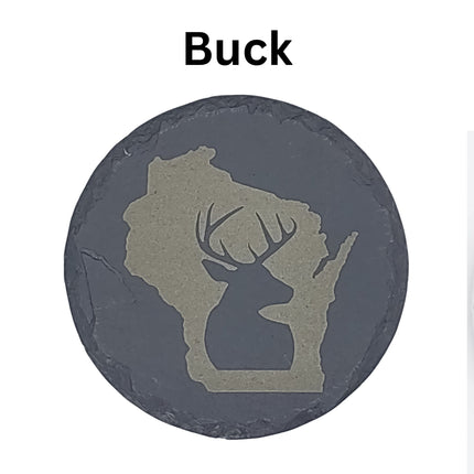 Wisconsin Sportsman Coasters | Round Slate Drink Coasters | Wisconsin Outdoors Gift | Wisconsin Fishing and Hunting Coasters