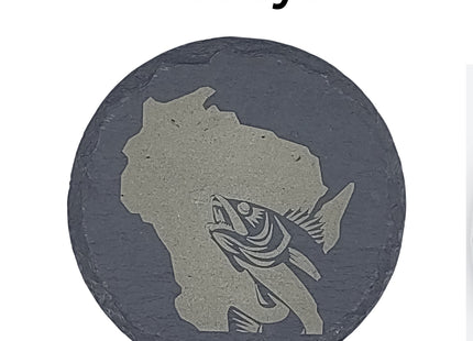 Wisconsin Sportsman Coasters | Round Slate Drink Coasters | Wisconsin Outdoors Gift | Wisconsin Fishing and Hunting Coasters