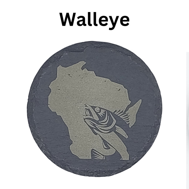 Wisconsin Sportsman Coasters | Round Slate Drink Coasters | Wisconsin Outdoors Gift | Wisconsin Fishing and Hunting Coasters