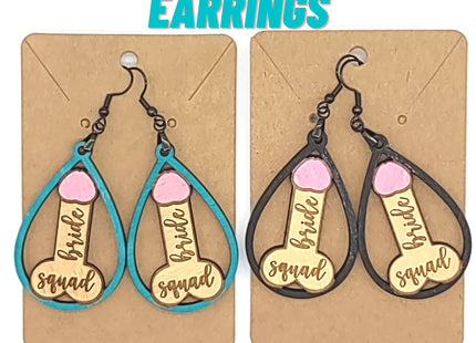 Bride Squad Earrings: Hand-Painted Baltic Birch Bachelorette Party Jewelry