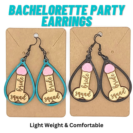 Bride Squad Earrings: Hand-Painted Baltic Birch Bachelorette Party Jewelry