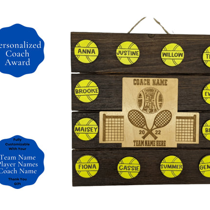Tennis Coach Personalized Award | Custom Team Thank You Wood Plaque