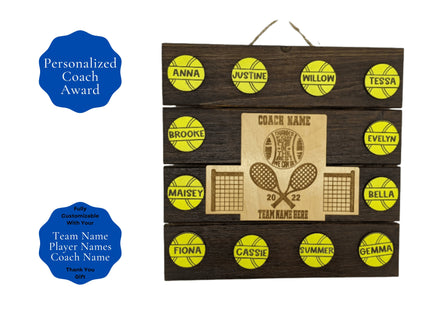 Tennis Coach Personalized Award | Custom Team Thank You Wood Plaque