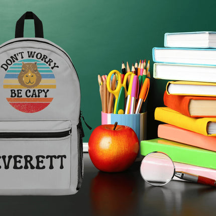 Kids Capybara School Backpack | Personalized School Bag | Light Gray Book Bag