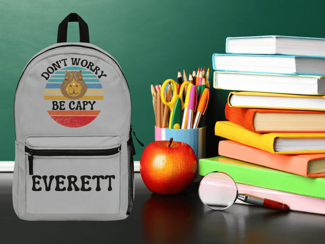 Kids Capybara School Backpack | Personalized School Bag | Light Gray Book Bag