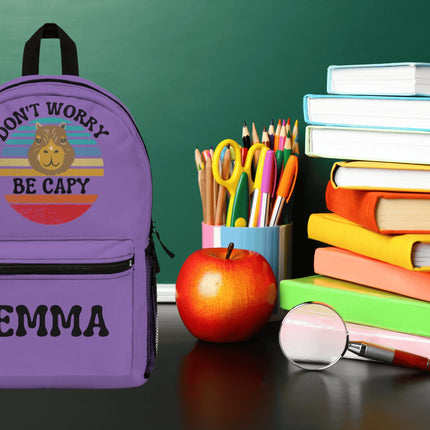 Kids Capybara School Backpack | Personalized School Bag | Light Purple Book Bag