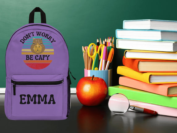 Kids Capybara School Backpack | Personalized School Bag | Light Purple Book Bag